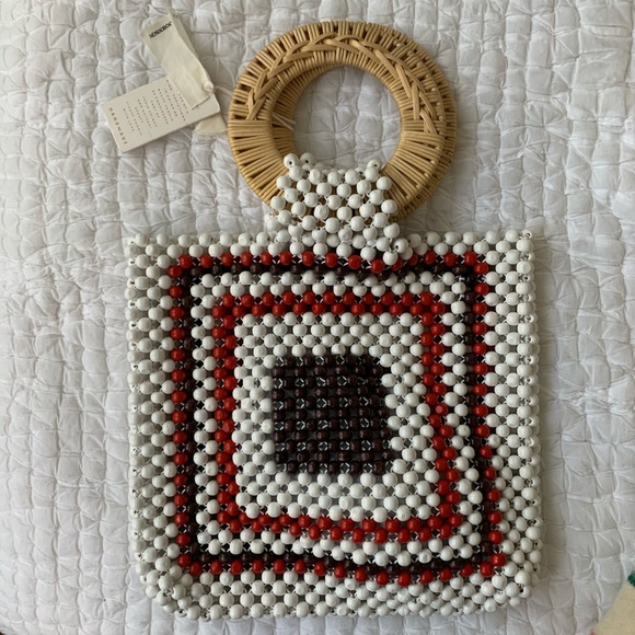 CSD Ulla Johnson Kenya Mini Beaded and Wicker Tote - Picture 2 of 7